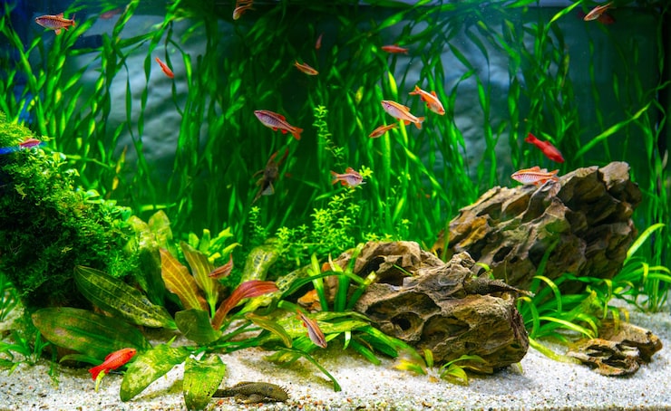 What are the signs of unhealthy fish in a freshwater aquarium?